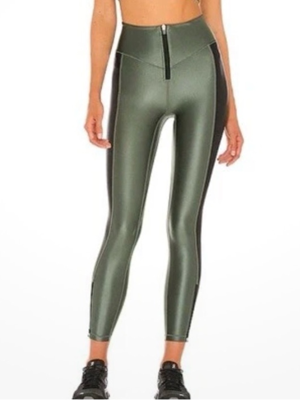 ALL ACESS High-Rise Olive Green Active Leggings with Black Side Panels